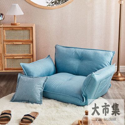 Foldable Japanese-style tatami sofa, spreadable sofa, single light blue (85-90cm)