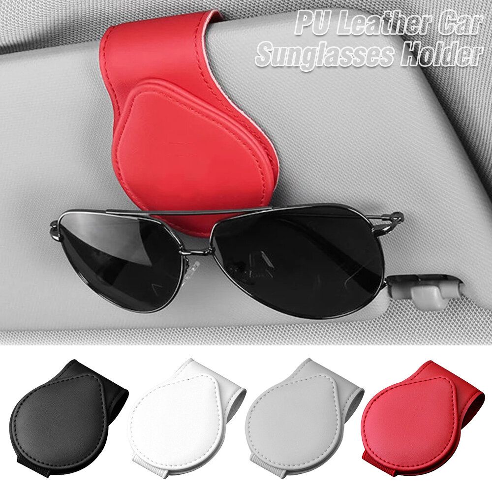 Black Car Glasses Clip Sunglasses Integrated Metal Glasses Clip Car Ticket Clip PU Leather Car 