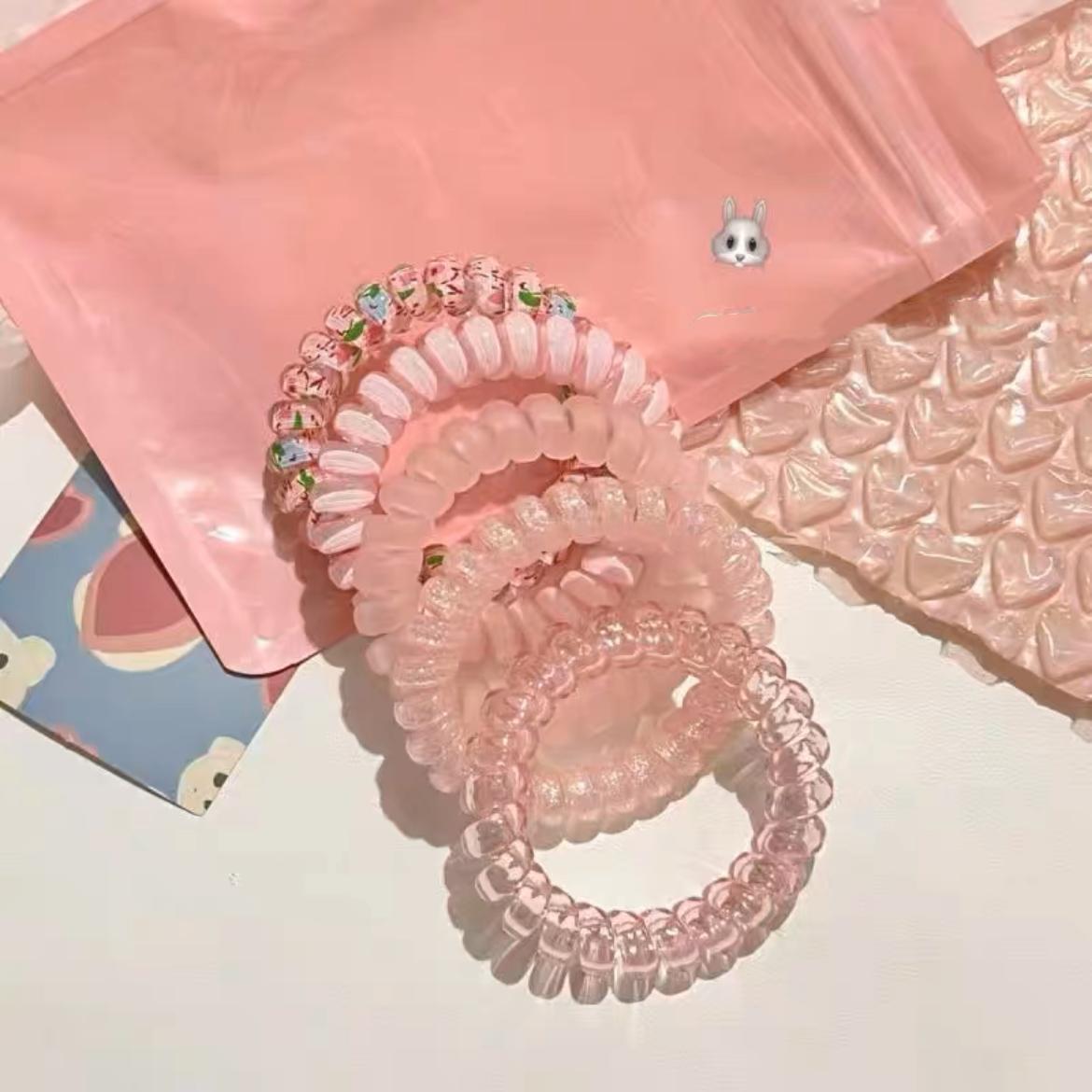 [粉紅色] 5條裝糖果色袋裝髮圈 頭飾