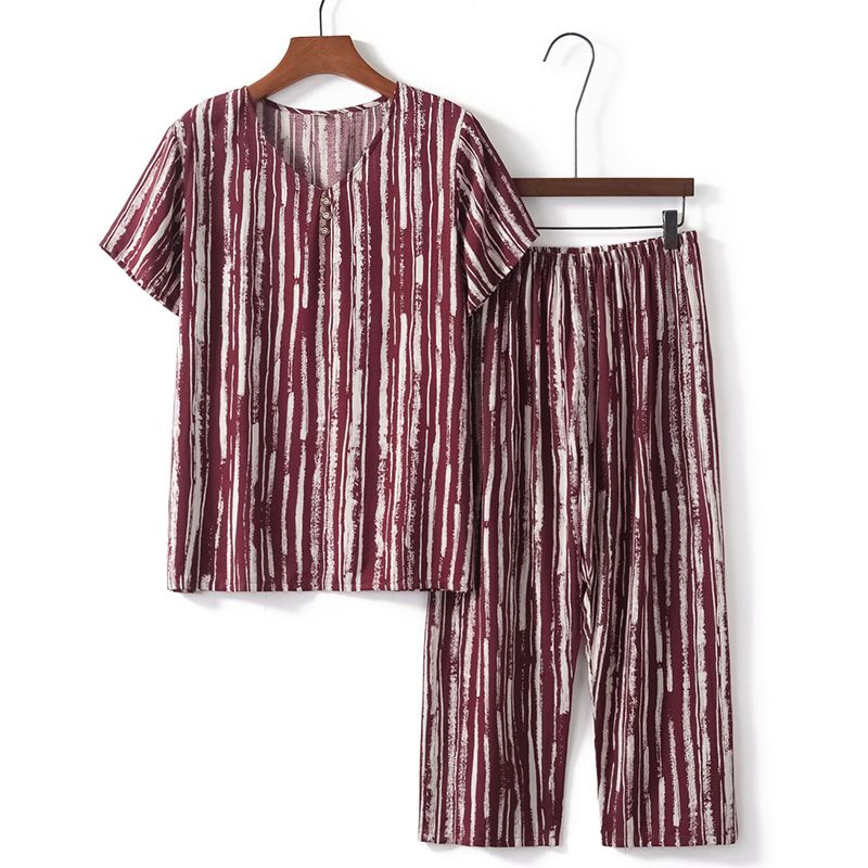 老年人短袖套裝( XL-4XL碼 紅色條紋）【下單後請聯絡客服確認發貨尺碼】F001099121