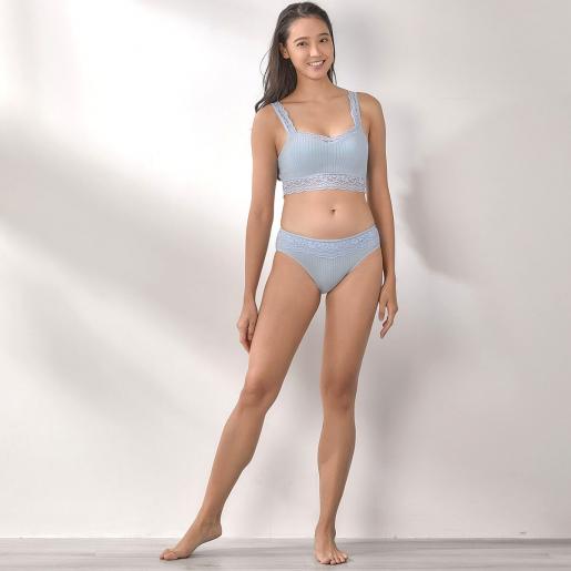 Her own words, Supima® Cotton Longline Bra Top, Color : Light Blue, Size  : XS