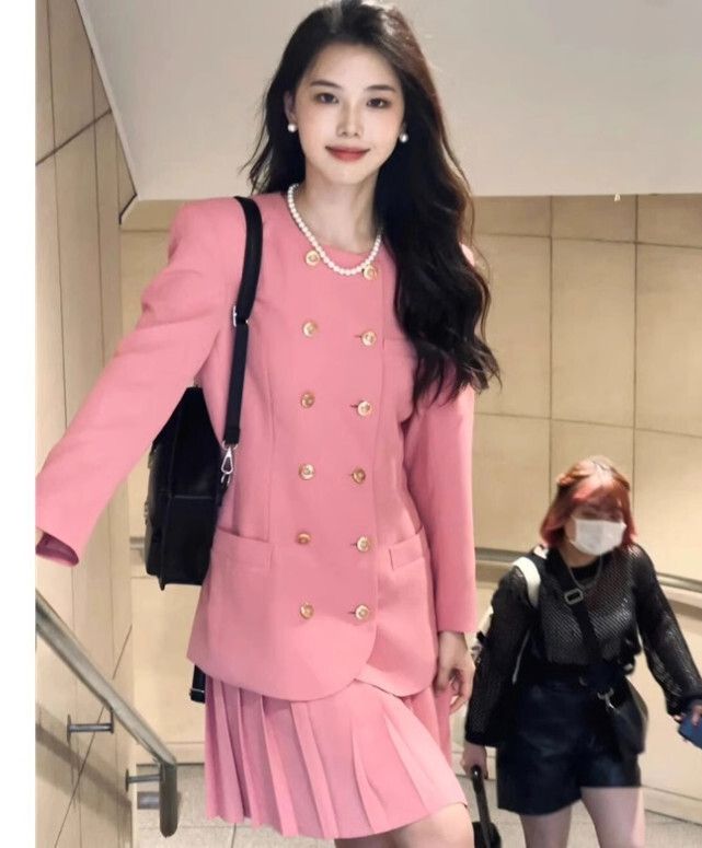 小香風西裝套【粉色套裝】尺碼【S碼—XL碼】【下單後請聯絡客服確認發貨尺碼】#K022010138