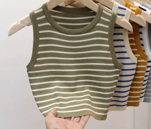 圓領條紋背心（軍綠色 均碼）#F46015307