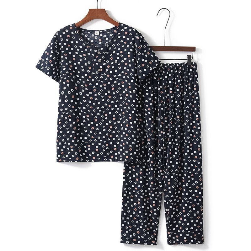 老年人短袖套裝( XL-4XL碼 黑色花點）【下單後請聯絡客服確認發貨尺碼】F001099102