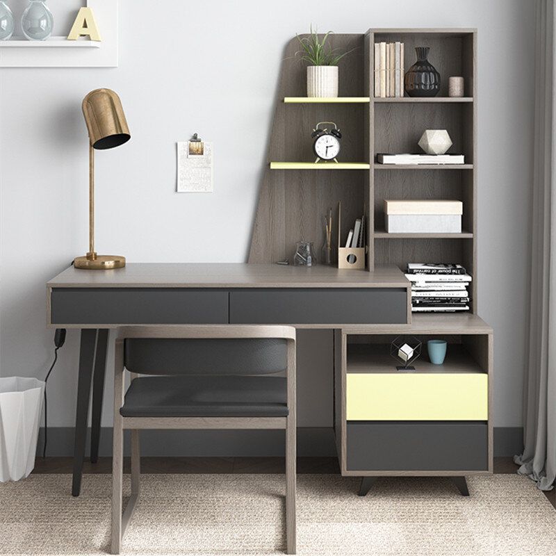 簡約現代學生寫字枱書房伸縮辦公枱電腦枱帶書架組合125-148CM（書架款不含椅）