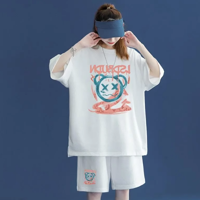 短褲短袖運動套裝（白色L-3XL）（下單後聯絡客服確認發貨尺碼）#F349001170