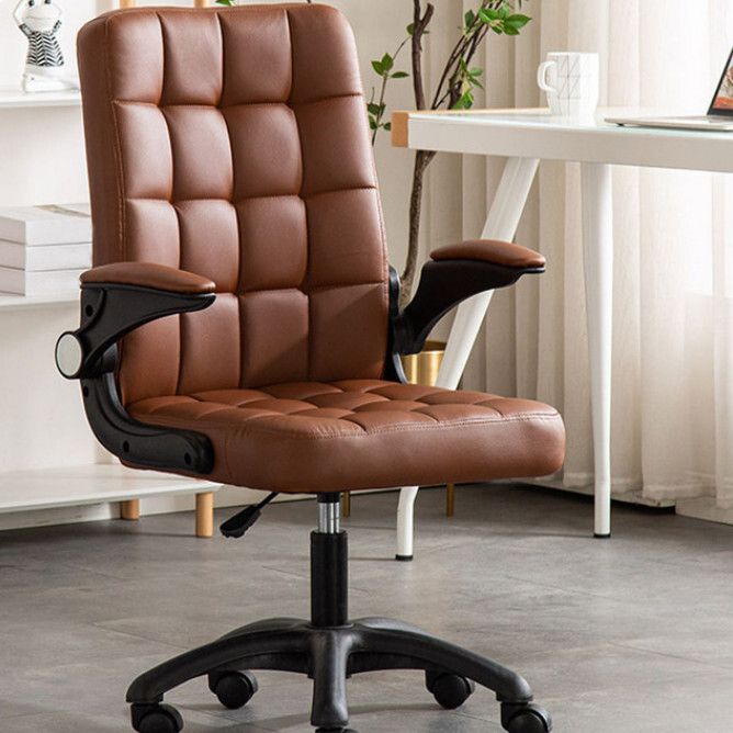 辦公椅電腦椅軟包手撐舒適款椅(啡色皮革,海棉墊款)#H099023342