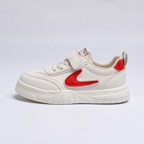 中小童板鞋 兒童小白鞋（米紅 31碼-37碼）（下單後請聯酪客服確認發貨尺碼）#K018001395