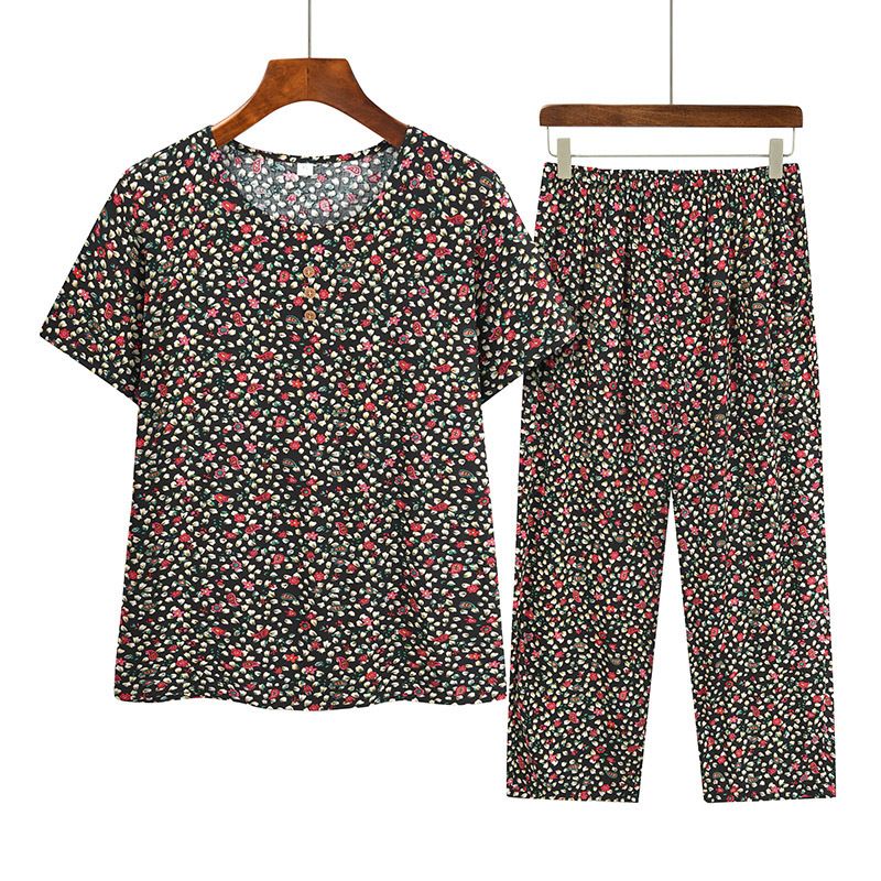 中老年媽媽短袖套裝(XL-4XL碼 2號色）【下單後請聯絡客服確認發貨尺碼】F001099377