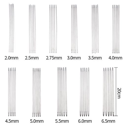 5pcs/set Double Pointed Knitting Needles Kit 2.0mm to 4.0mm