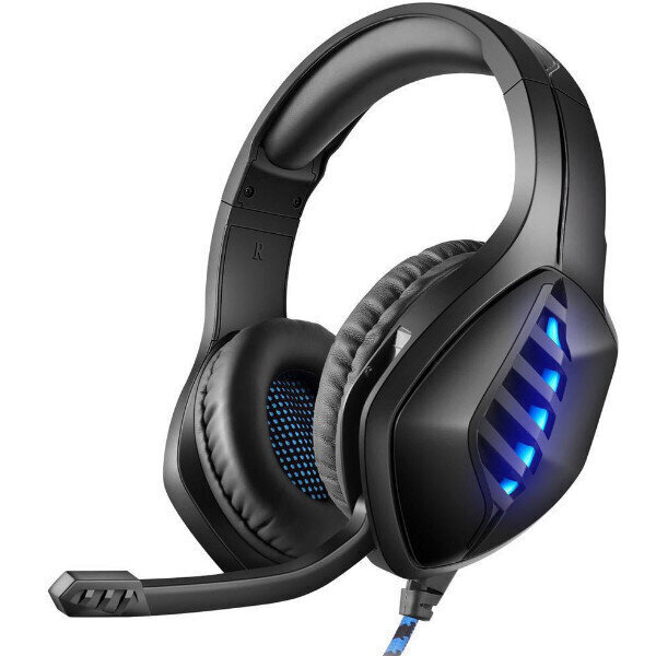電腦電競耳機線控發光頭戴式遊戲耳機（黑藍色+轉接線）