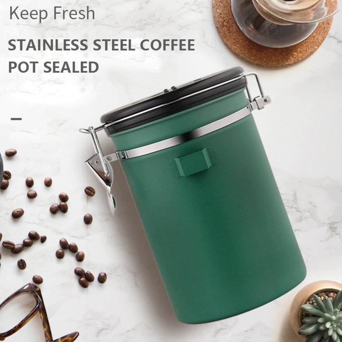 不銹鋼咖啡豆密封罐儲存罐 (綠色)#G889001109