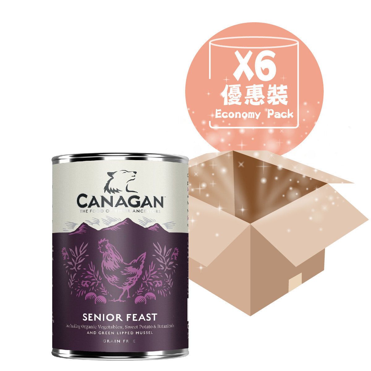 [6-Can Discount] CANAGAN Original Selection Senior Dog Food Can - Feast Chicken Recipe 400g