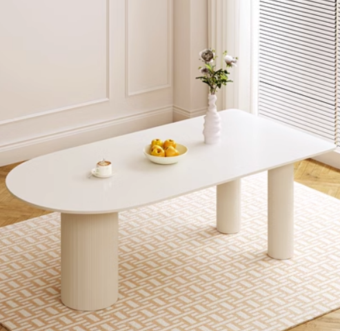 法式小戶型奶油風岩板餐桌(白色)(尺寸:160*80*75CM)#M209012596