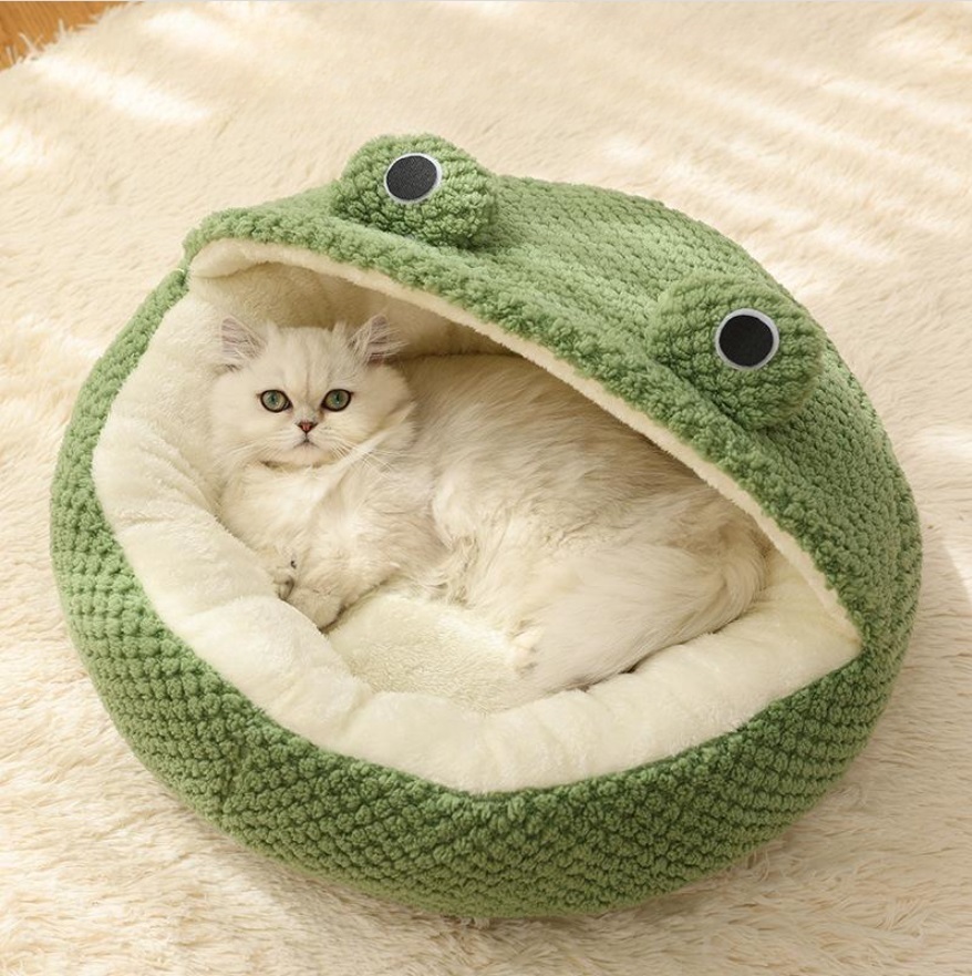 [M size-frog-semi-enclosed] Furry cotton bed, comfortable nest for kittens and puppies for all seaso