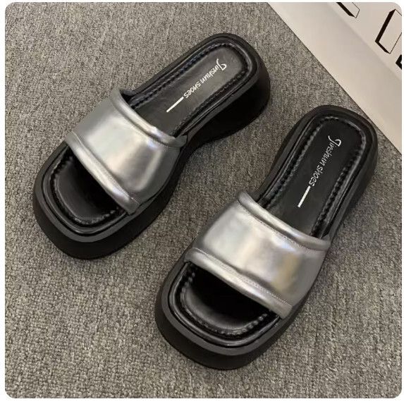 厚底一字涼拖鞋女（銀色【35_40碼】(下單後聯繫客服確認發貨尺碼）#F281017993