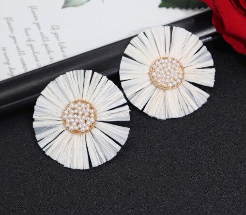 復古度假籐編拉菲草耳釘(下單後請聯絡客服確認發貨款式)