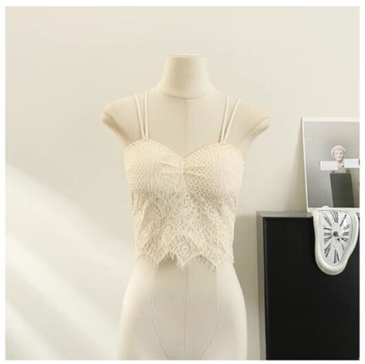 帶胸墊蕾絲吊帶背心（杏色）（均碼）