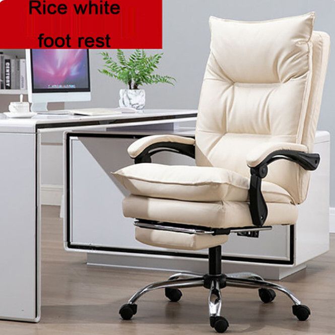 電腦椅 舒適椅柔軟精緻雙靠墊椅(白色+腳墊版)#H099023299