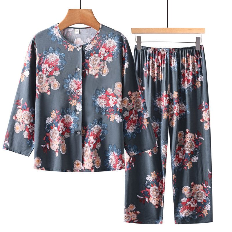 老年人長袖套裝( XL-5XL碼 墨綠色花團）【下單後請聯絡客服確認發貨尺碼】F001099070
