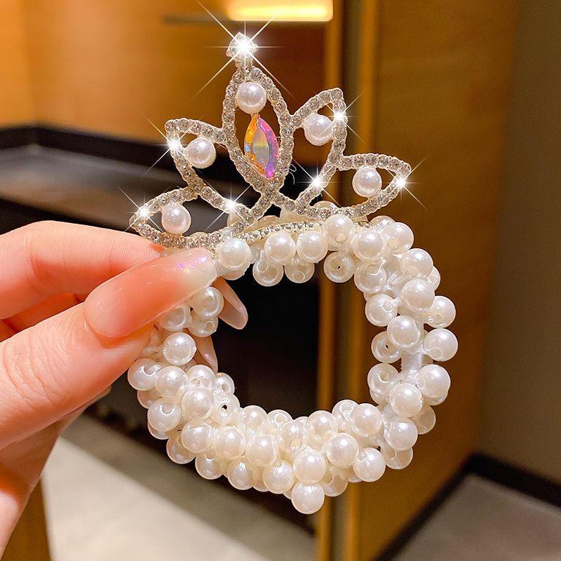 兒童公主皇冠頭飾皮筋頭花髮圈（14#珍珠水滴)