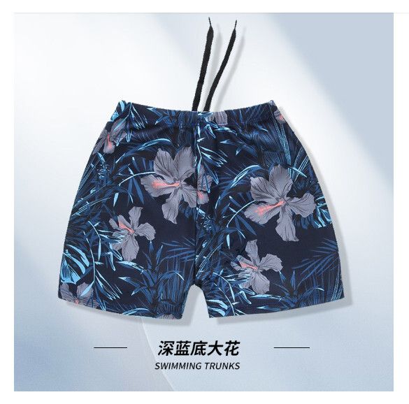 成人平角寬鬆保守泳褲【XL-3XL碼】【深藍底大花（YK48885-12）】(下單後聯絡客服確認發貨尺碼) #H161023641