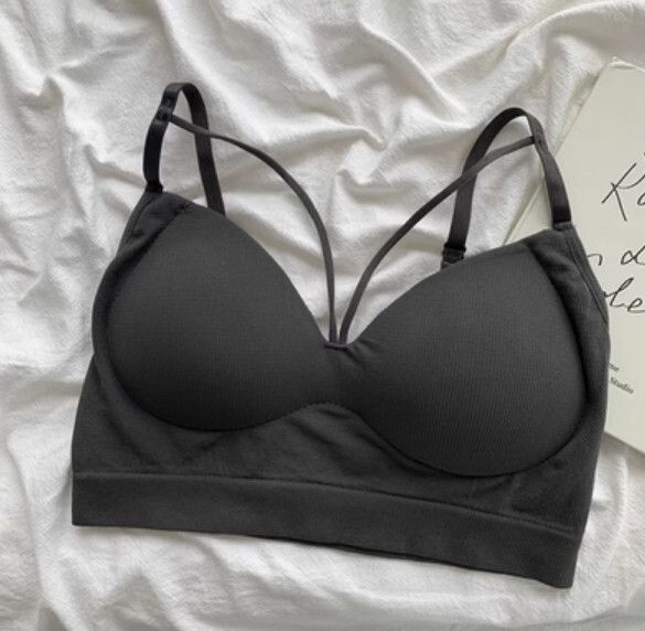 修身交叉吊帶胸圍內衣（深灰色）【均碼】#F148048738