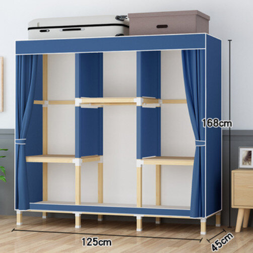 簡易組裝收納布衣櫃（LM125三掛1.25米深藍色 加固款無門）#N270_005_055