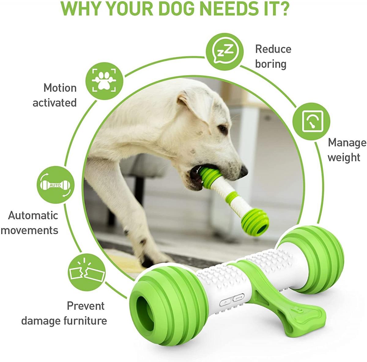 PETGEEK Interactive Dog Bone Toys, Electronic Dog Enrichment Toys to Chase,  Automatic Dog Moving Toy for Medium & Large Dogs Boredom, USB Rechargeable