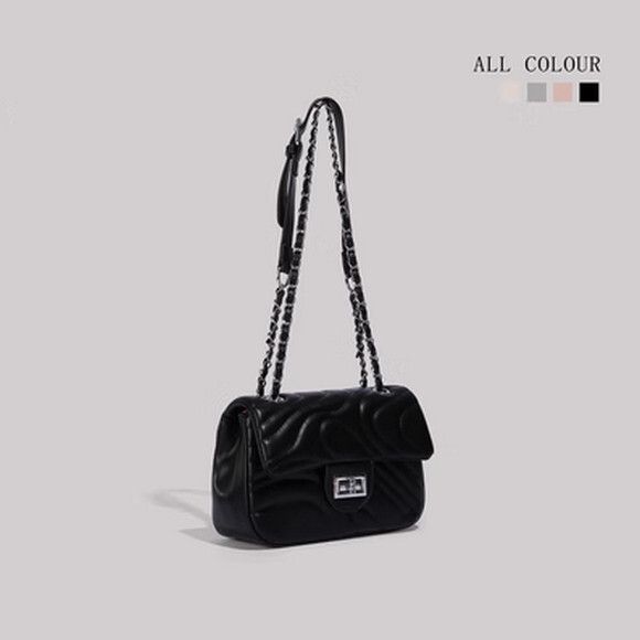 小香風鏈條包質感單肩斜挎包【黑色】【尺寸：22cm*7cm*14cm】#S078035611