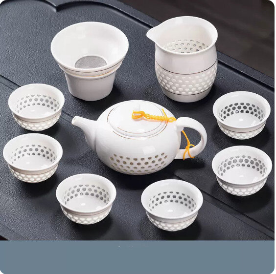家用客廳陶瓷茶具套裝(《金線》茶壺10件套）#N221_015_038