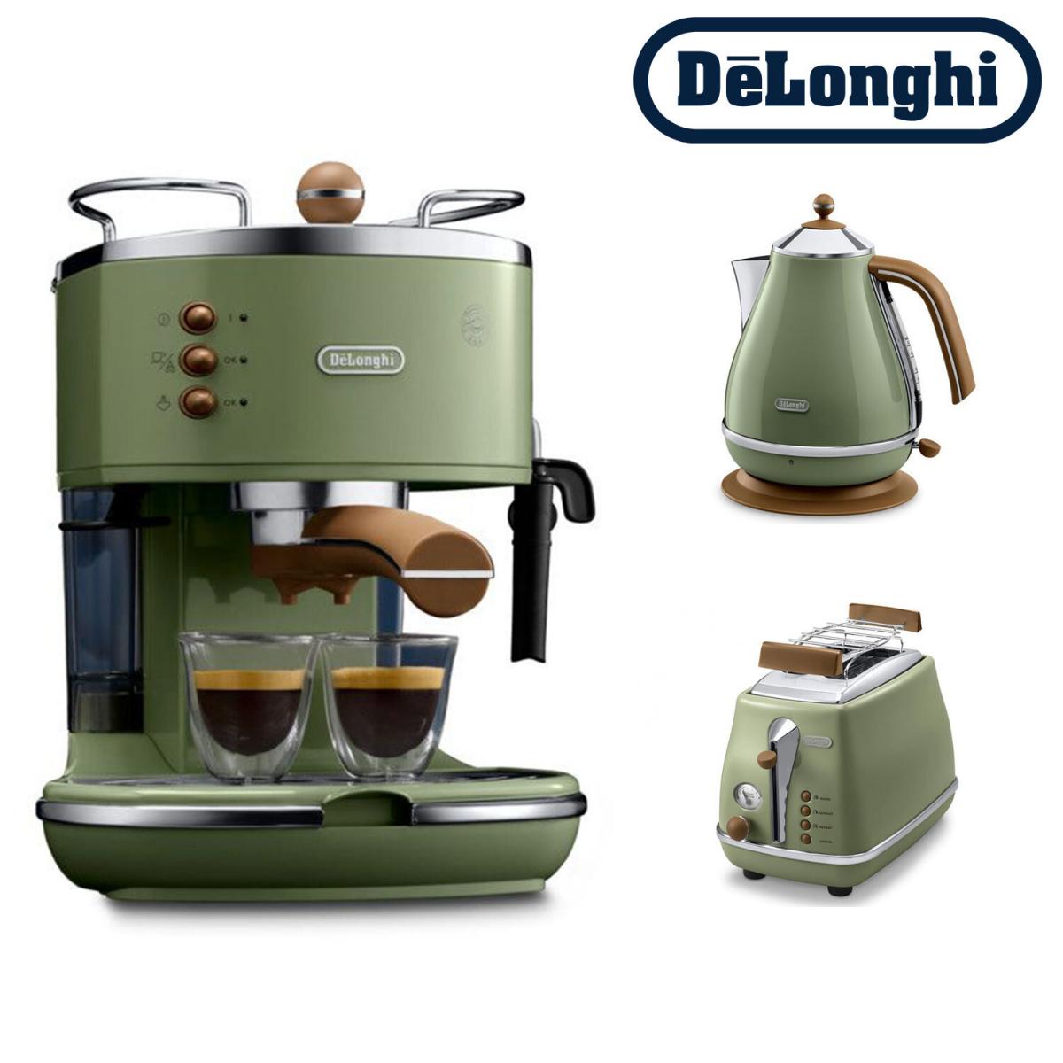 [優惠套裝] 意式早餐復古系列 (橄欖綠): 電水壺 + 多士爐 + 半自動咖啡機