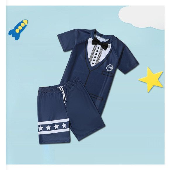 兒童分體短袖泳裝【M-XL碼】【藏青西服】(下單後聯絡客服確認發貨尺碼) #H161023871