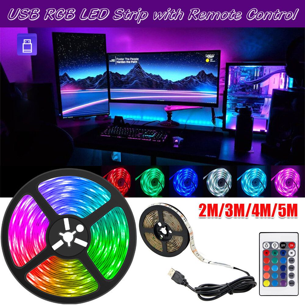 2M 5V RGB Epoxy Waterproof 5050 USB Light Strip Infrared Remote Control Colorful TV Background 