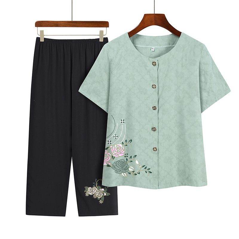 老年人短袖套裝( XL-4XL碼 綠色）【下單後請聯絡客服確認發貨尺碼】F001099072
