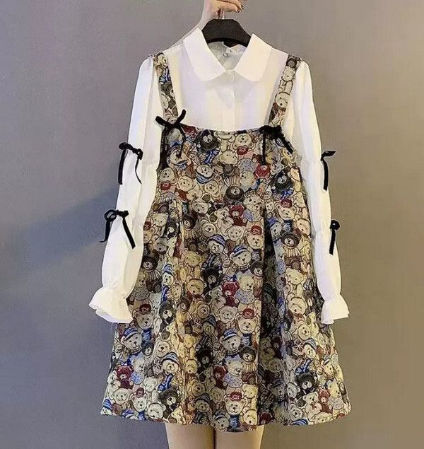 胖mm遮肉顯瘦白襯衫上衣+背帶裙兩件套【M-4XL碼】【下單後聯系客服確認尺碼】#F105034895