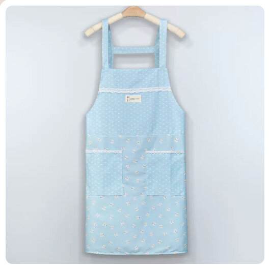 廚房防水防油圍裙【（透氣款）竹節棉-小貓款-天藍色】#N38_081_056
