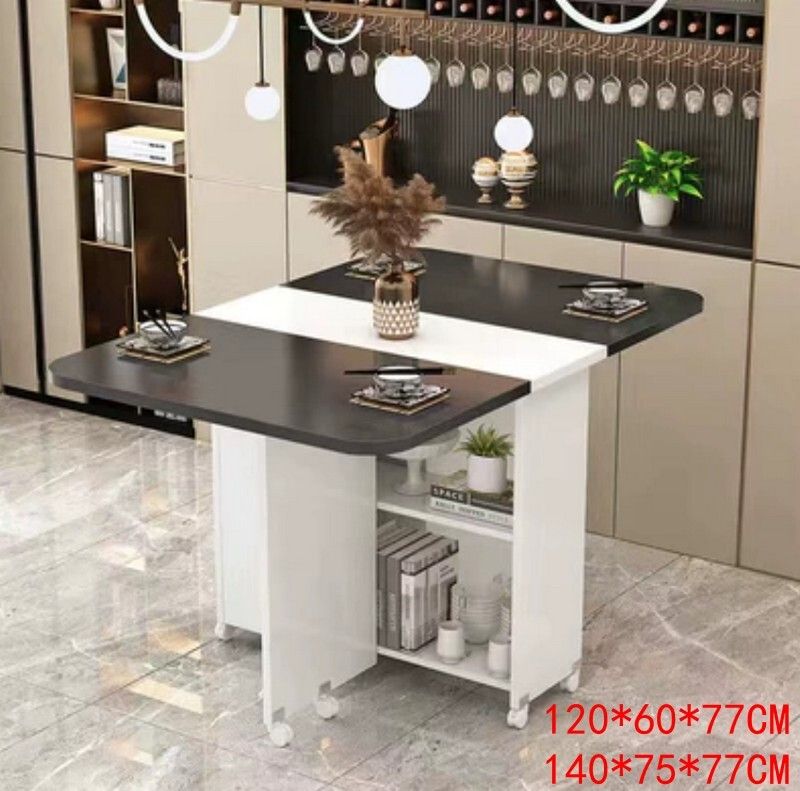 簡約現代多功能折疊餐桌-1.4米長方餐桌白加黑140*75*77CM#H105045180