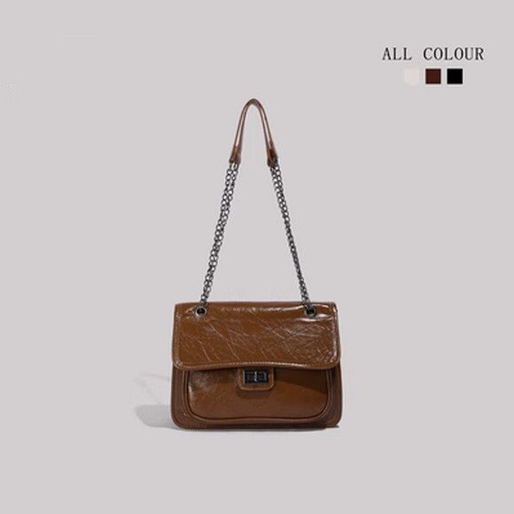 鏈條腋下包斜挎單肩包【棕色】【尺寸：28cm*8cm*21cm】#S078035608