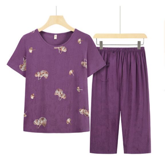 夏季中老年民族風兩件套套裝（紫色）【尺碼：XL-3XL】【下單後聯絡客服確認發貨尺碼】F203013194
