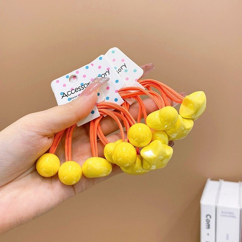 兒童高彈力雙頭皮筋髮繩彩色頭繩頭飾髮飾(19#黃色6件套（短款）)