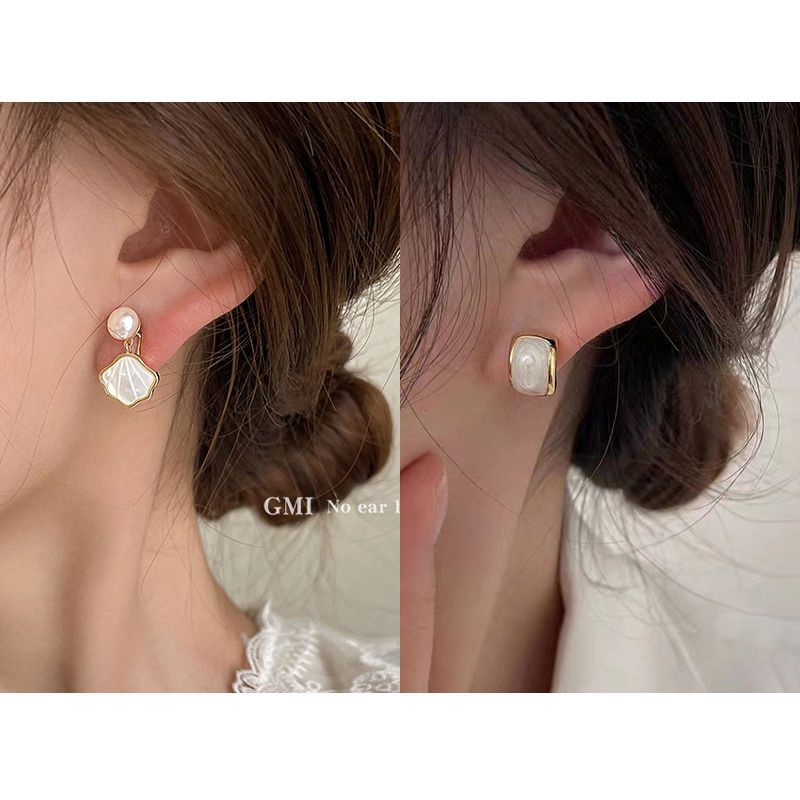 【2對裝】氣質簡約耳環 高級感耳飾(珍珠貝殼蚊香盤耳夾+滴釉耳夾）#F001104472