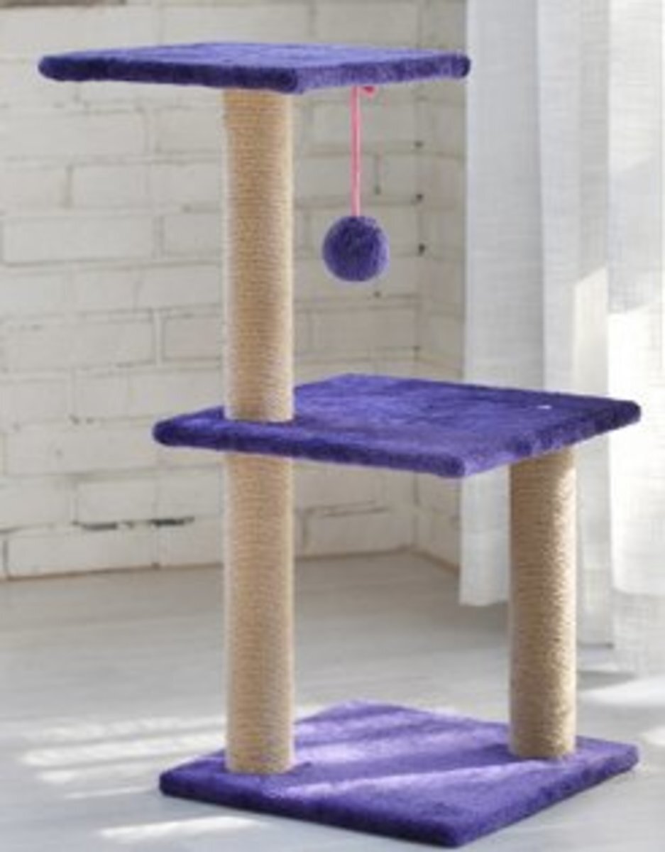 雙層跳臺彃簧球吊球貓窩(深紫色毛絨)#277_25503