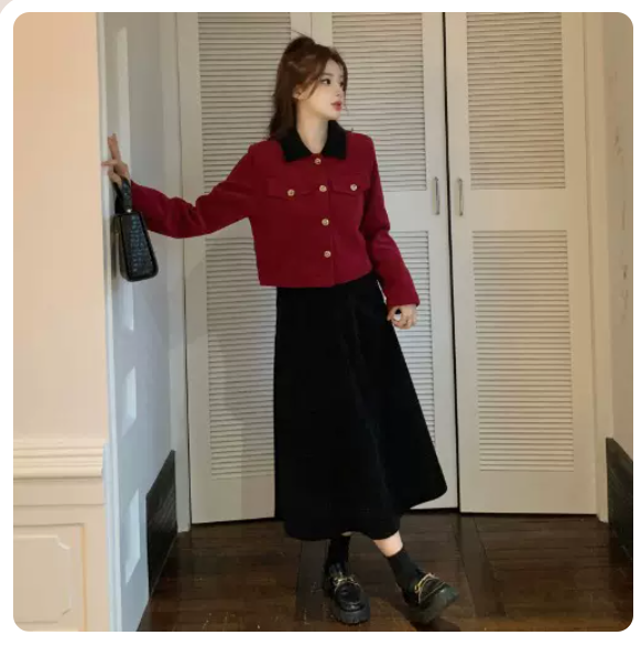 女裝兩件套裝裙【酒紅套裝】(尺碼 M-4XL)(下單後請聯絡客服確認發貨尺碼)#F043048205