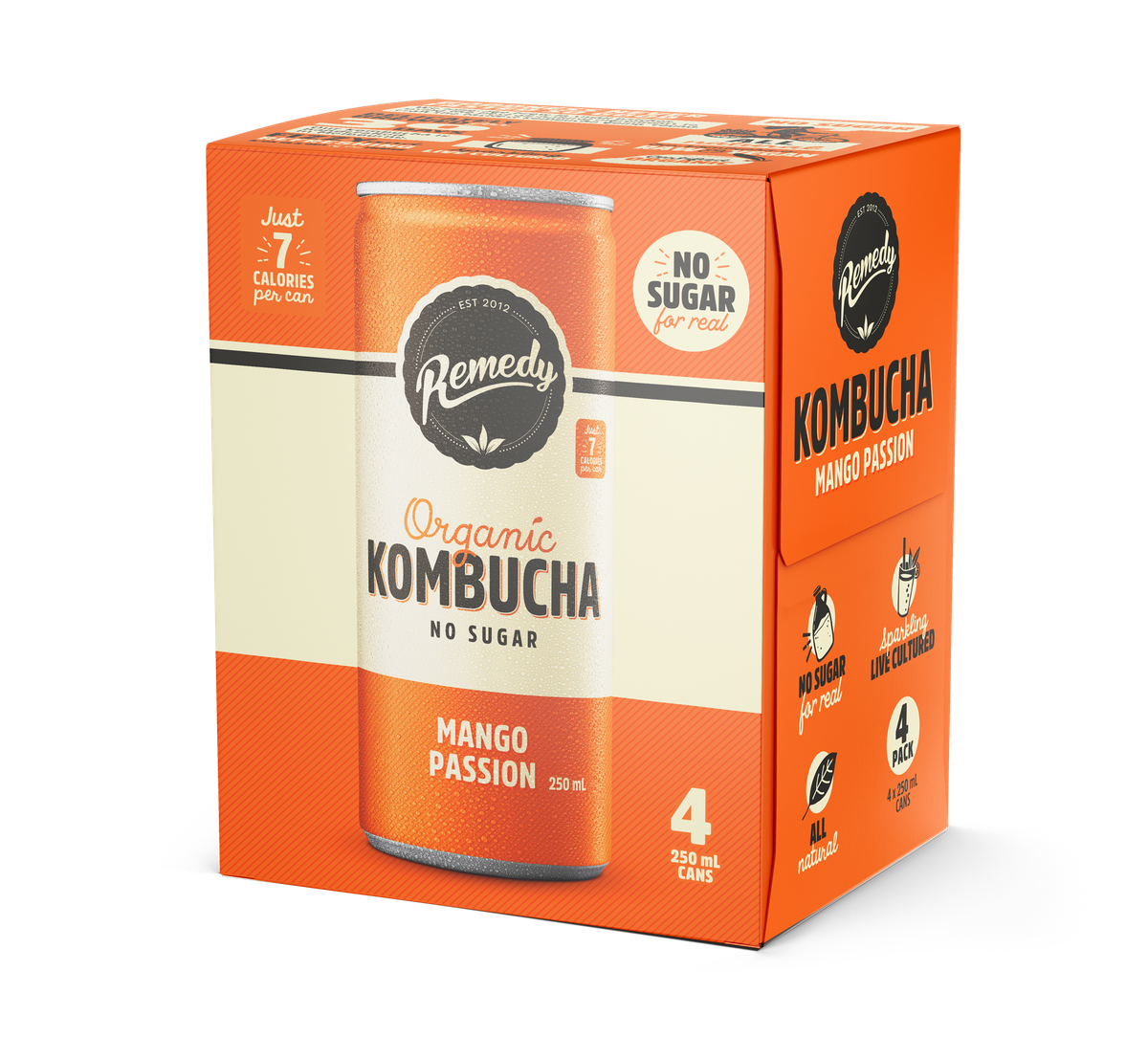 Remedy drinks - 有機紅茶菌 (Kombucha) 芒果熱情果味 (4罐 x 250 ml)