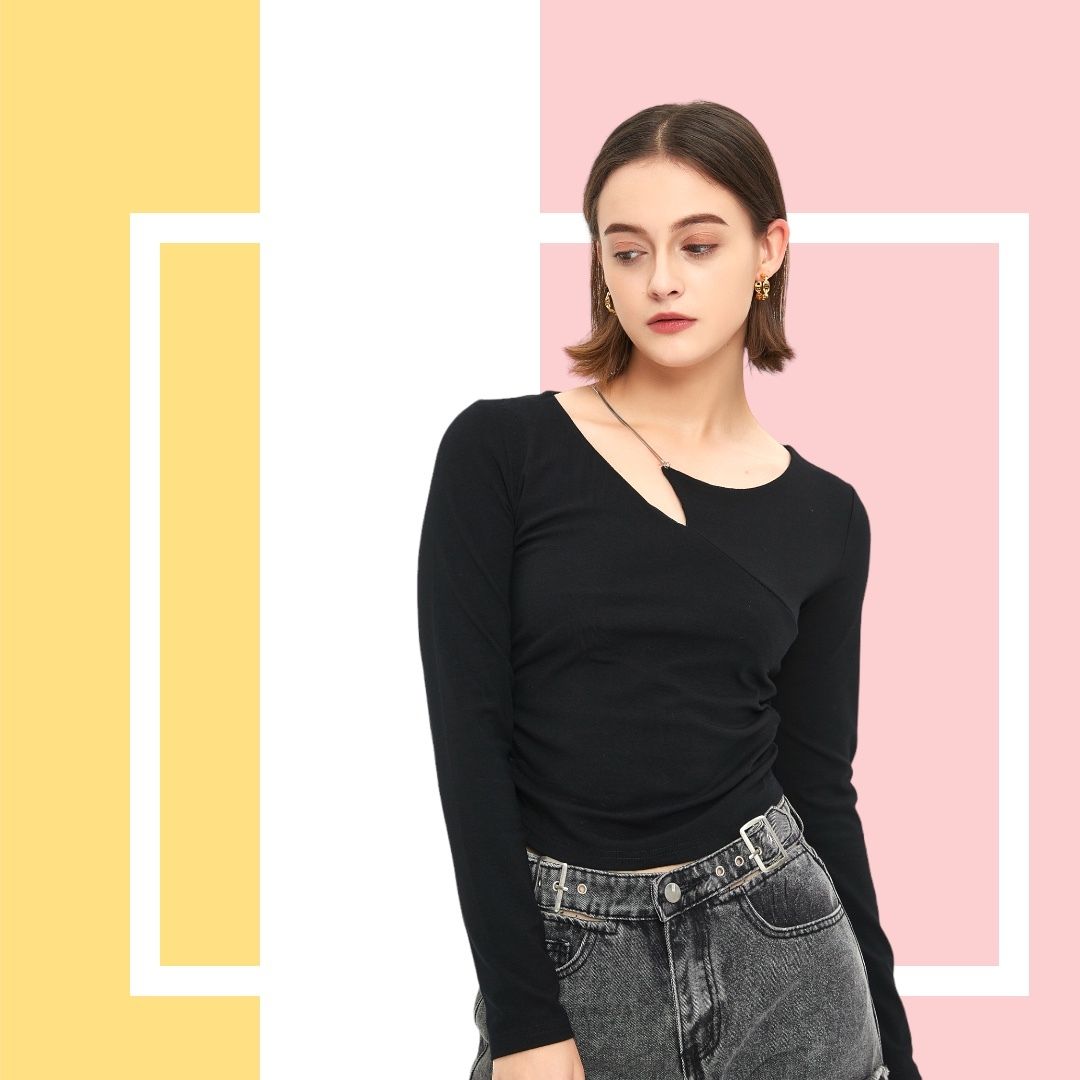 *[黑色]女裝長袖上衣(G0000M)(平行進口)