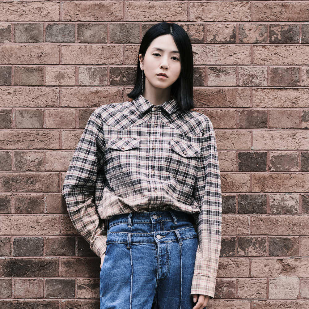 口袋純棉格紋恤衫 (Unisex)