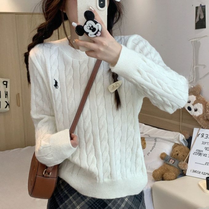 圓領套頭毛衣(均碼)(圓領米白色)#K004008503