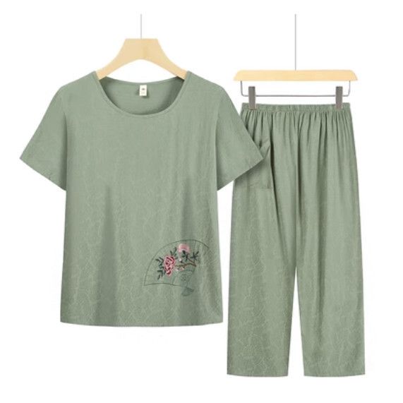夏季中老年兩件套套裝（淺綠色）【尺碼：XL-3XL】【下單後聯絡客服確認發貨尺碼】F203013167