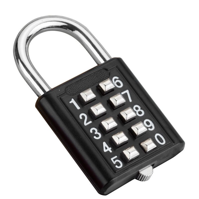 [Black] Push Button Combination Lock 10 Key 5 Digit Padlock Travel Gym Parallel Import